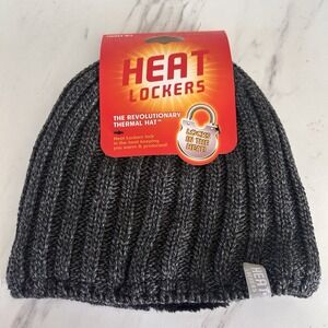Beanie Heat Lockers Dark Gray M/L Unisex Thermal Knit Hat Beanie Faux Fur 183536